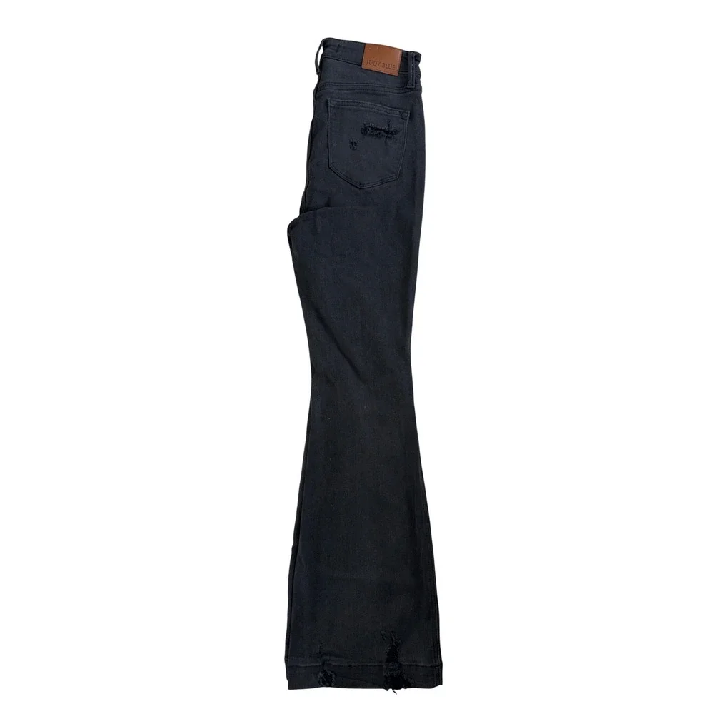 Judy Blue Los Angeles Washed Black High Rise Distressed Flare Jeans Womens 9/29‎